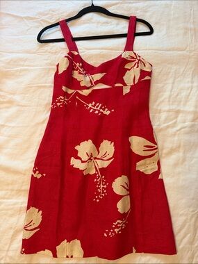 Reformation Belma Linen Mini Dress Paradise Lost Red Floral Vacation Party Causa